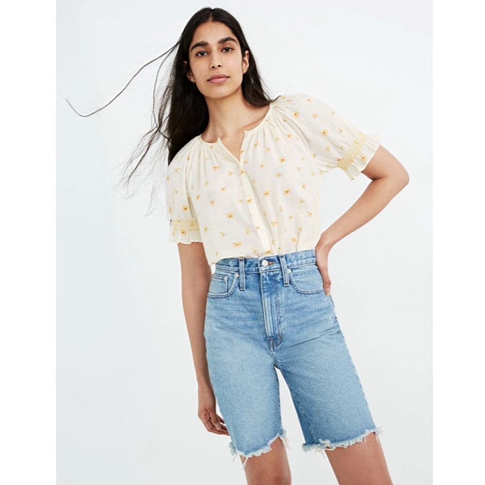 Madewell High Rise Long Denim Shorts in Hedrick Wash